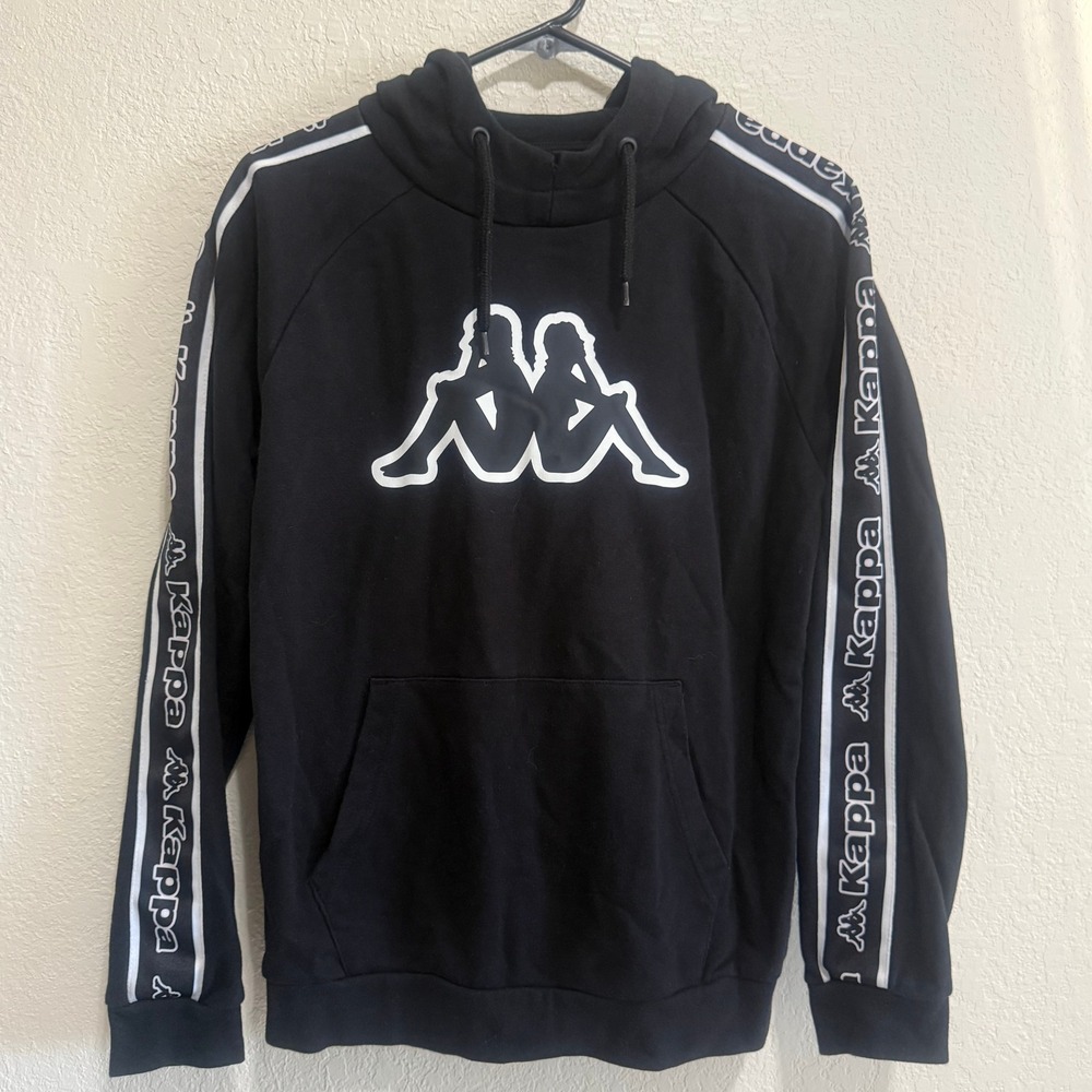 Kappa Black Hoodie Athletic Logo Tape Sleeve‎ Men Size Small